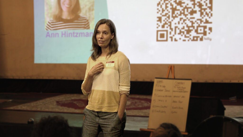 Ann Hintzman introducing herself as the mentor for the Enterpreneur-in-Residence (EIR) Program.