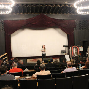Kimber Jones pitching at August 22 at Mars Hill Theatre Brewing Company