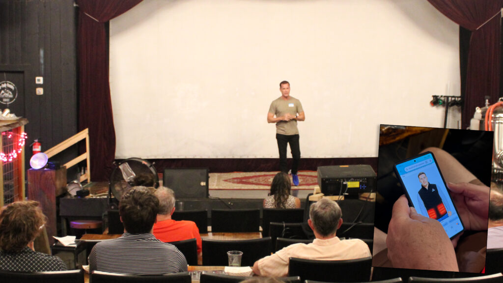 Founder, John Canter, of EarthBae, pitches at Pitch Party Mars Hill, August 22, 2025