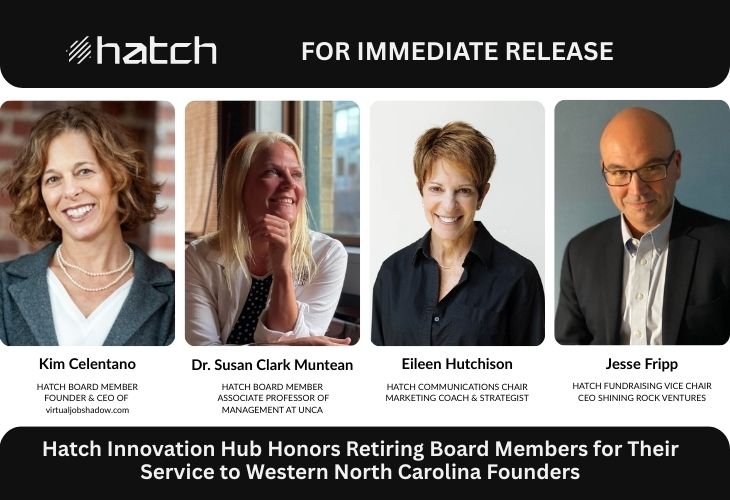 Image of 4 board members who completed their board terms for Hatch Innovation Hub