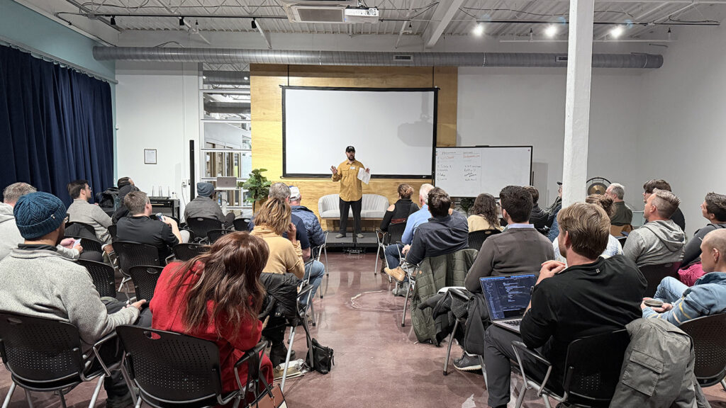 Will from BridgeMeals Pitching at PitchGiving Asheville, Nov 2025