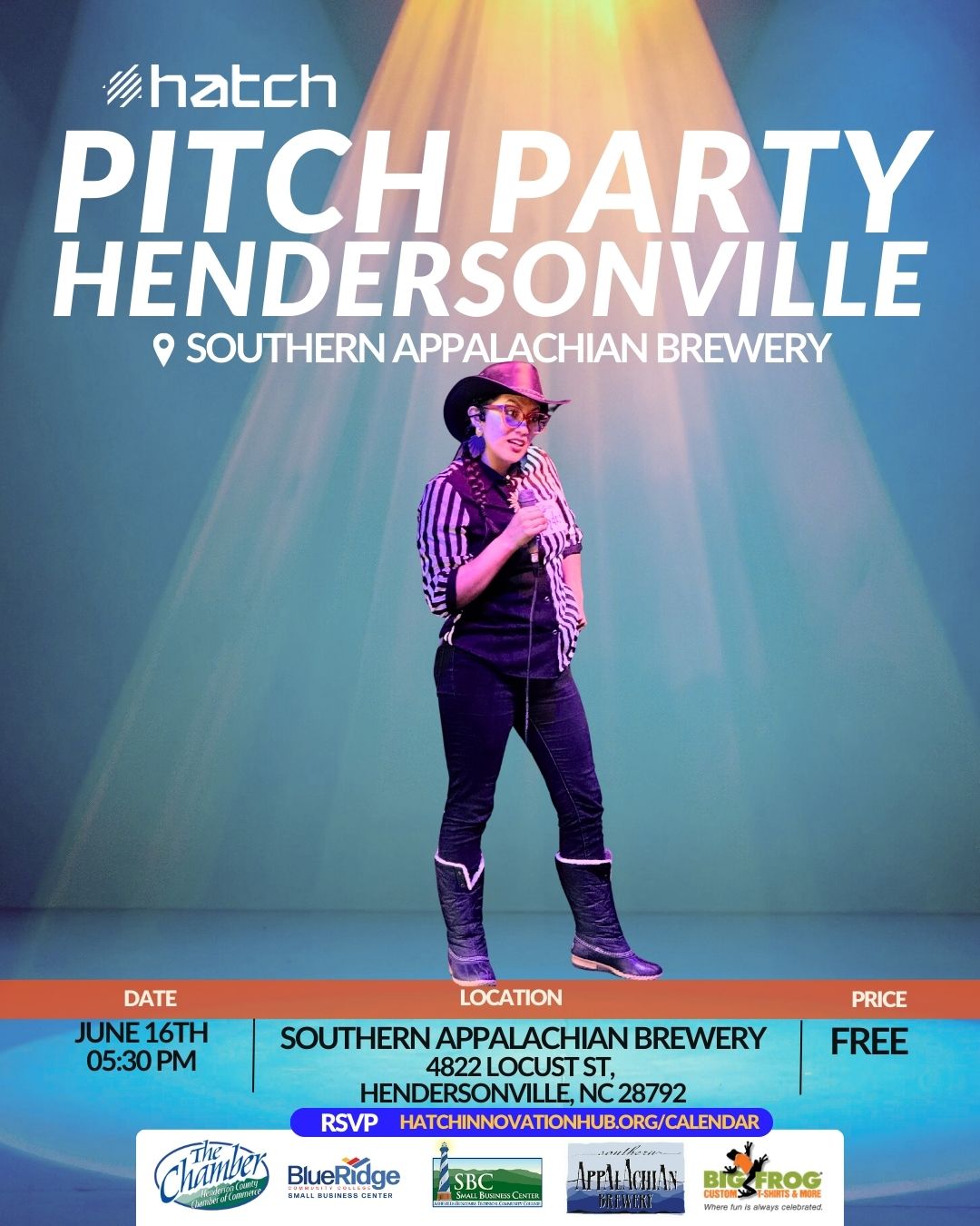 PItch Party Hendersonville Event Graphic with entrepreneur on stage