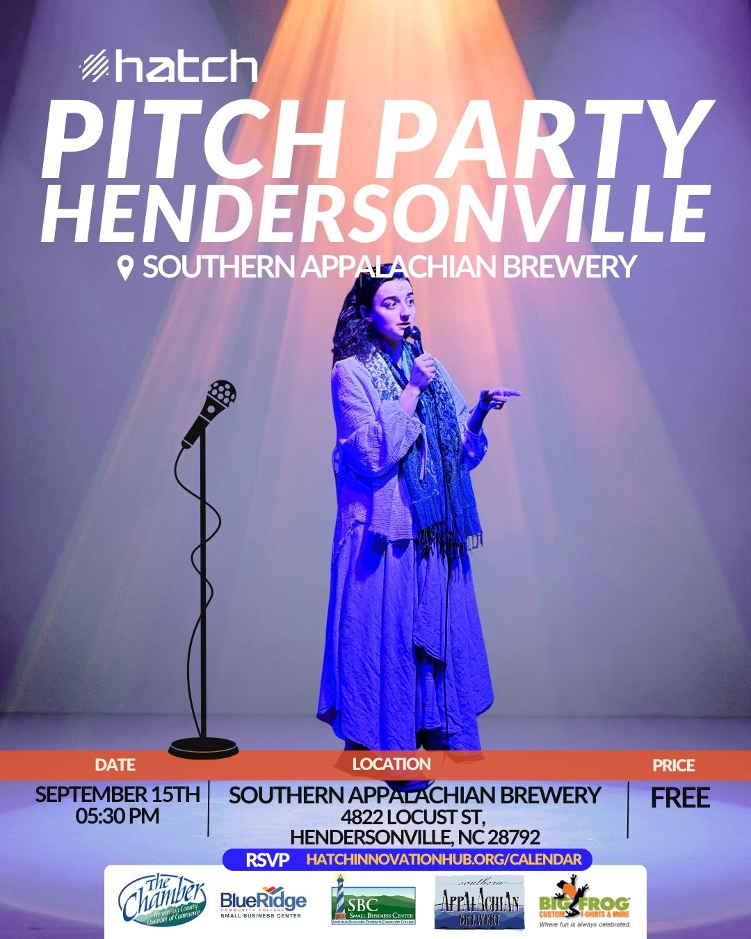 PItch Party Hendersonville Event Graphic with entrepreneur on stage